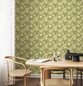 Hoopla Walls Chunky Flower Olive Green Smooth Matt Wallpaper