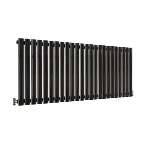 Horizontal Black Single Oval Panel Radiator (H)600mm x (W)1416mm, 4964 BTU.