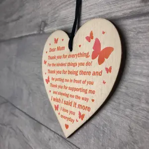 Love You Mum Gift Poem Wooden Heart Birthday Mothers Day Gift Plaque Keepsake