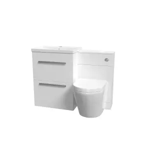 Nes Home 1100mm White Basin Vanity Cabinet, WC Unit & Back To Wall Toilet