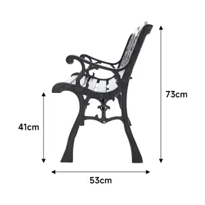 2 Seater Black Metal Wood Garden Patio Bench with Backrest