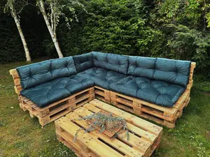 Garden Outdoor Pallet Cushion Set EURO Sofa Teal Green Velvet Tufted Seat Back