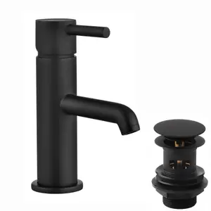 ENKI Zara Matte Black Slotted Brass Basin Mixer Tap & Waste BBT0203