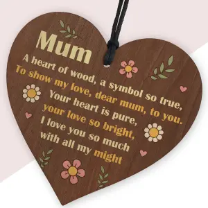 Red Ocean Wooden Heart Plaque with Sayings Ornament for Mum Unique Gift for Loved One Mum Gift For Mothers Day Birthday