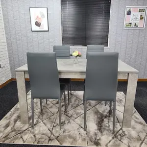 Dining Table and 4 Chairs Stone Grey Effect Wood Table 4 Grey Leather Chairs Dining Room