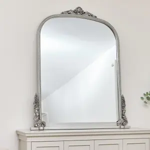 Melody Maison Extra Large Arch Antique Silver Ornate Overmantle Mirror - 152cm x 128cm