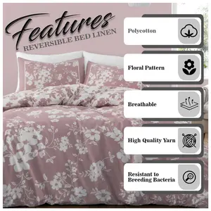 Mancuso Cotton Blend Floral Duvet Cover Set with Pillowcases Pink / Double