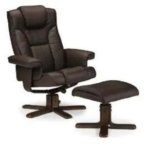 Reclining Swivel Massage Chair with Footstool - Brown