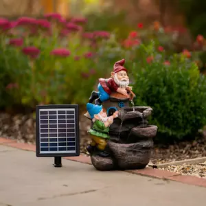 Solar Rock Fall Gnomes Cascading Water Feature With Battery Backup and Lights 41cm