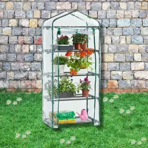 Kingfisher 4 Tier Garden Greenhouse With Roll Up Door Cover 130cm x 50cm x 45cm