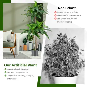 Costway 140 CM Tall Artificial Tree Fake Dracaena Plant W/ 92 Leaves Built-in Cement Pot