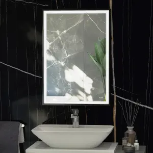 RAK Picture Square 600x800 Matt Black Square with Touch Sensor Illuminated Mirror IP44