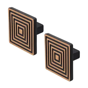 DecorAndDecor - CARINA Matt Black and Rose Decorative Square Modern Cabinet Drawer Knob - Pair