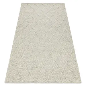 Wool carpet TAHAR 99001C beige - HAND-WOVEN loop, rhombus, boho 160x240 cm