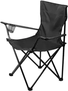 Compact Quick Folding Camping Chair with Arm Rest Carrying Bag and Drink Holder for Outdoor Use (Black)