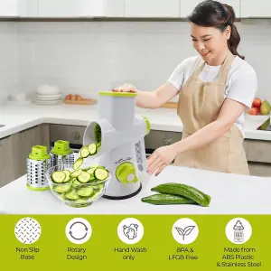 MantraRaj Rotary Cheese Grater Vegetable Slicer with Three Grater Drums Hand Grater Vacuum Suction Base for Vegetables, Fruits