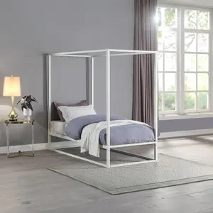 Ashwell Modern 4 Poster White Single Metal Bed Frame