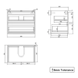 SunDaze 600mm Gloss White 2 Drawer Hung Cabinet Vanity Unit Ceramic Basin Bathroom Furniture