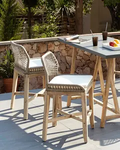 Set of 2 Garden Bar Chairs TALAMONE Acacia Wood Light Wood