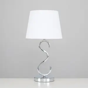 ValueLights Cabonna Modern Sleek Design Polished Chrome Touch Table Lamp with White Light Shade