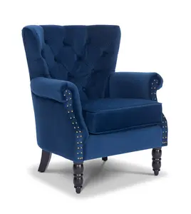 Velvet Blue Liana Accent Wingback Chair