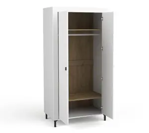 Mossa Modern Hinged Door Wardrobe in White & Oak - W970mm x H1930mm x D560mm