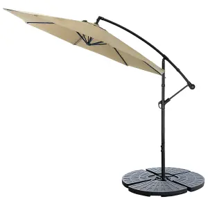 3M Large Rotatable Garden Sun Shade Cantilever Parasol Patio Hanging Banana Umbrella Crank Tilt with Fillable Base, Khaki