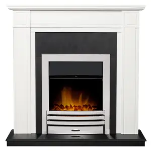 Adam Georgian Fireplace in Pure White & Black with Eclipse Electric Fire in Chrome, 39 Inch