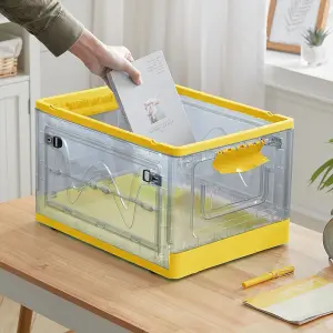 Yellow Folding Stackable Wardrobe Storage Bin Double Door Collapsible Storage Box Cupboard Tabletop Organizer 47L