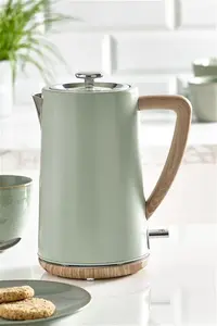 Next Sage Green Bronx Wood Effect Kettle - Sage Green