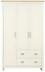 GFW Lancaster 3 Door 2 Drawer Wardrobe Cream