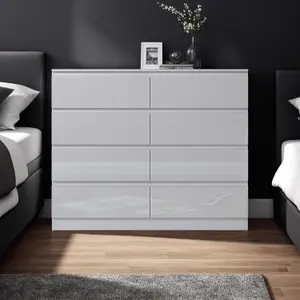 FWStyle White Gloss Chest Of 8 Drawers Scratch Resistant Bedroom Furniture