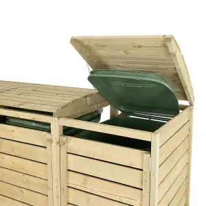 Charles Bentley FSC Triple Wooden Bin Store Wheelie Bin Storage Unit Lifting Lid