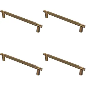 4 PACK - Luxury T Bar Knurled Pull Handle - 300mm Antique Brass - Kitchen Door Cabinet