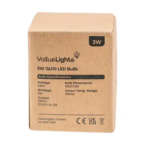 ValueLights Pack of 6 Branded 3W Super Bright GU10 Energy Saving LED Light Bulbs 3000K Warm White