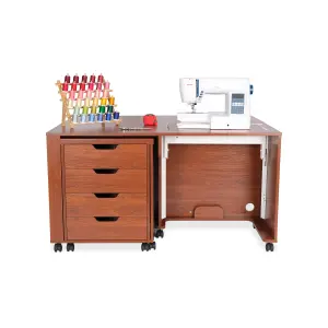 Laverne & Shirley Fold-away Sewing Cabinet with Drawers in Teak