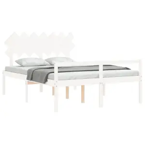 Berkfield Bed Frame with Headboard White King Size Solid Wood