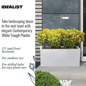 Set of 2 IDEALIST™ 65cm Long Trough Rectangular Garden Planter, White Reinforced Stone Outdoor Large Plant Pots L65 W19 H30 cm