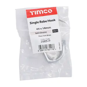 Timco - Single Robe Hook - Satin Chrome (Size 44 x 18mm - 1 Each)