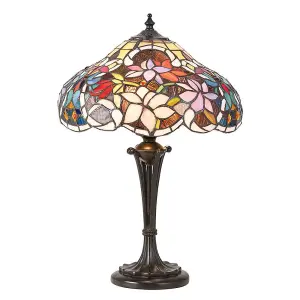 Luminosa Sullivan 2 Light Small Table Lamp Dark Bronze, Tiffany Glass, E27