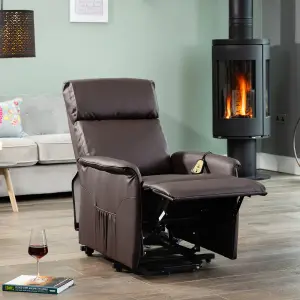 Townsend Electric Lift Assist Rise and Recline Bonded Leather Chair - Brown