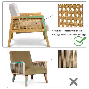 Yaheetech Beige Fabric Upholstered Accent Chair with Rattan Sides and Rubberwood Legs