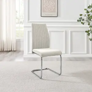 Furniturebox UK Lorenzo 2x Cream Fabric Silver Leg Dining Chair