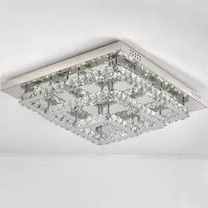 3 Square Layered Large Size Glamourous Crystal Chandeliers LED Ceiling Light 70cm Dimmable