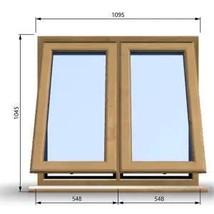 1095mm (W) x 1045mm (H) Wooden Stormproof Window - 2 Opening Windows (Opening from Bottom) - Toughened Safety Glass