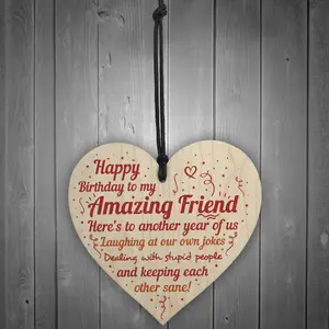 Red Ocean Handmade Wooden Hanging Heart Plaque Gift Perfect for your Best Friend Birthday Friendship Keepsake