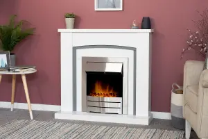 Adam Chilton Fireplace in Pure White & Grey with Colorado Electric Fire in Brushed Steel, 39 Inch