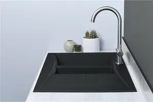 Liquida SEV150BL 1.5 Bowl Composite Reversible Black Kitchen Sink And Waste Kit