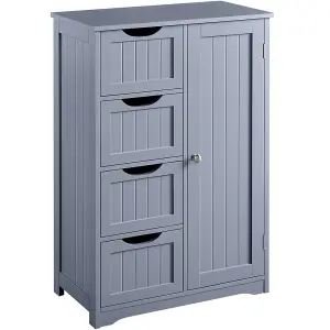 Yaheetech Grey Wooden Freestanding Bathroom Cabinet with 4 Drawers and Cupboard