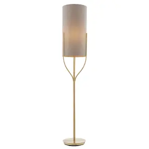 Luminosa Fraser Base & Shade Floor Lamp Satin Brass Plate, Natural Linen Mix Fabric